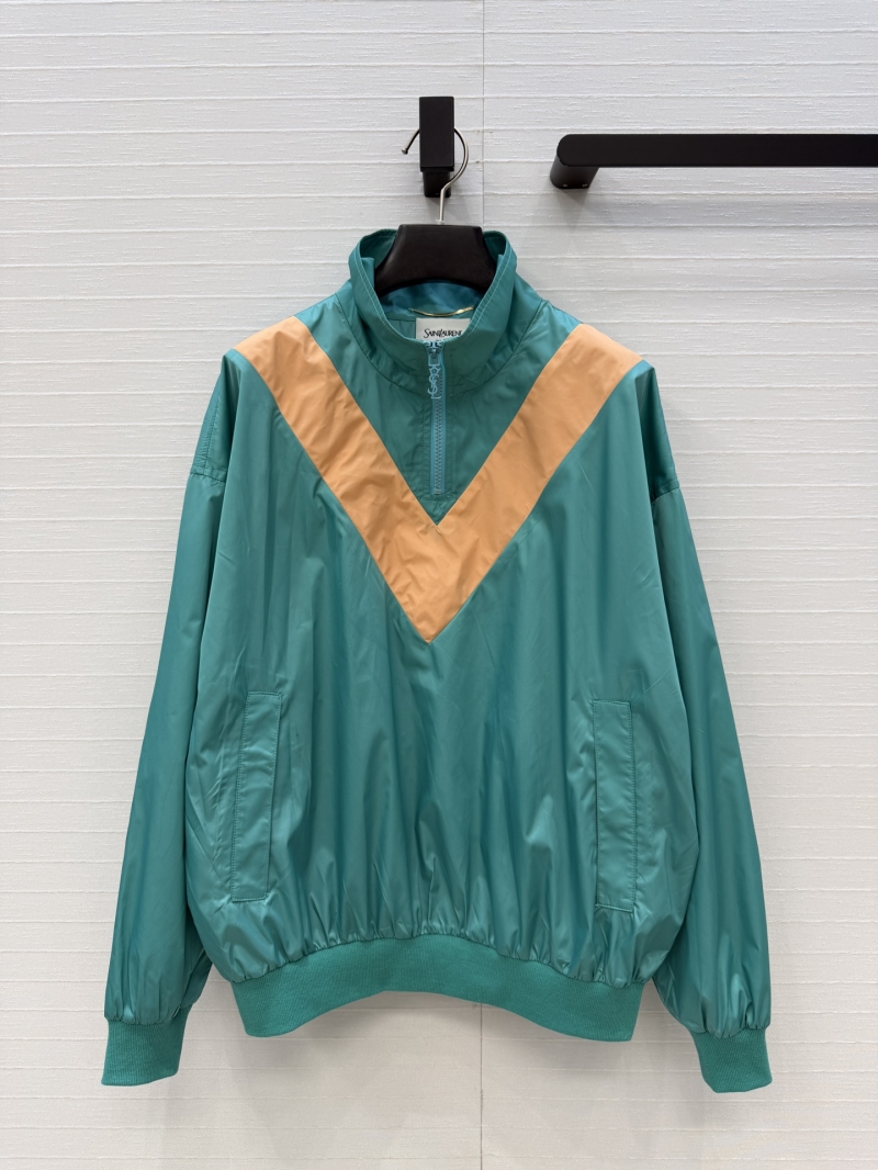 Saint Laurent Lightweight Nylon Color-Block Half-Zip Windbreaker Jacket