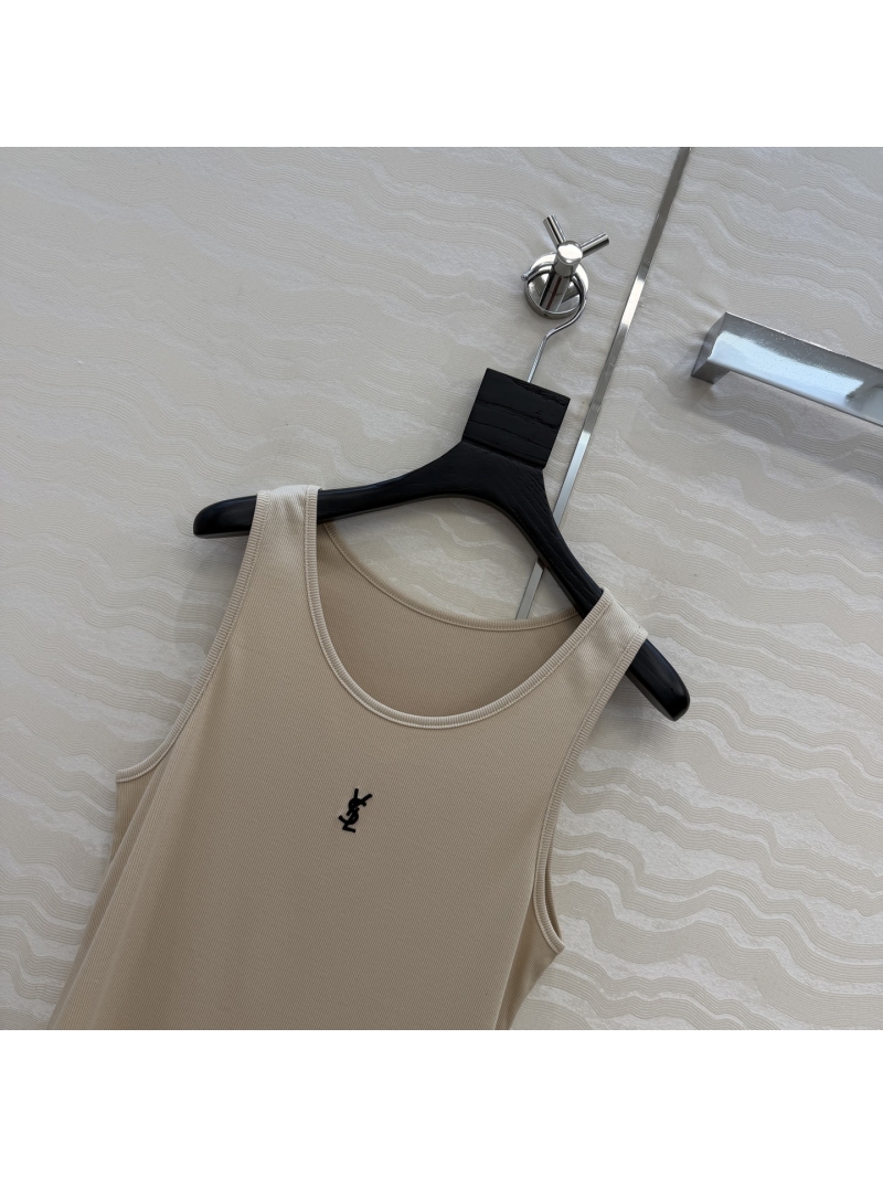 Saint Laurent YSL Ribbed Lyocell-Cotton Tank Top
