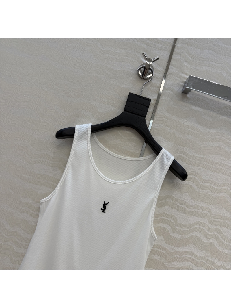 Saint Laurent YSL Lyocell-Cotton Blend Ribbed Tank Top