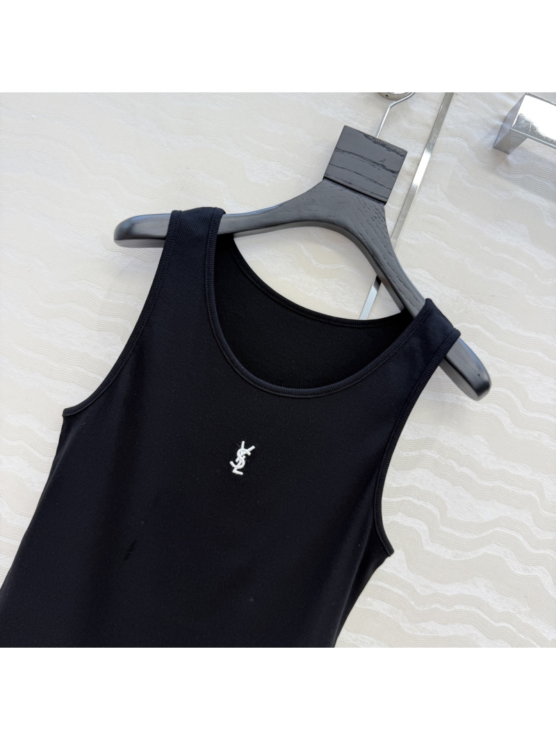 Saint Laurent Ribbed Lyocell-Cotton Tank Top