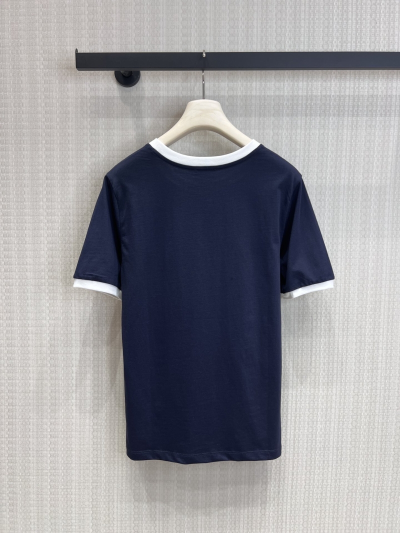 YSL Saint Laurent Embroidered Micro-Logo Ringer T-Shirt in Navy Blue