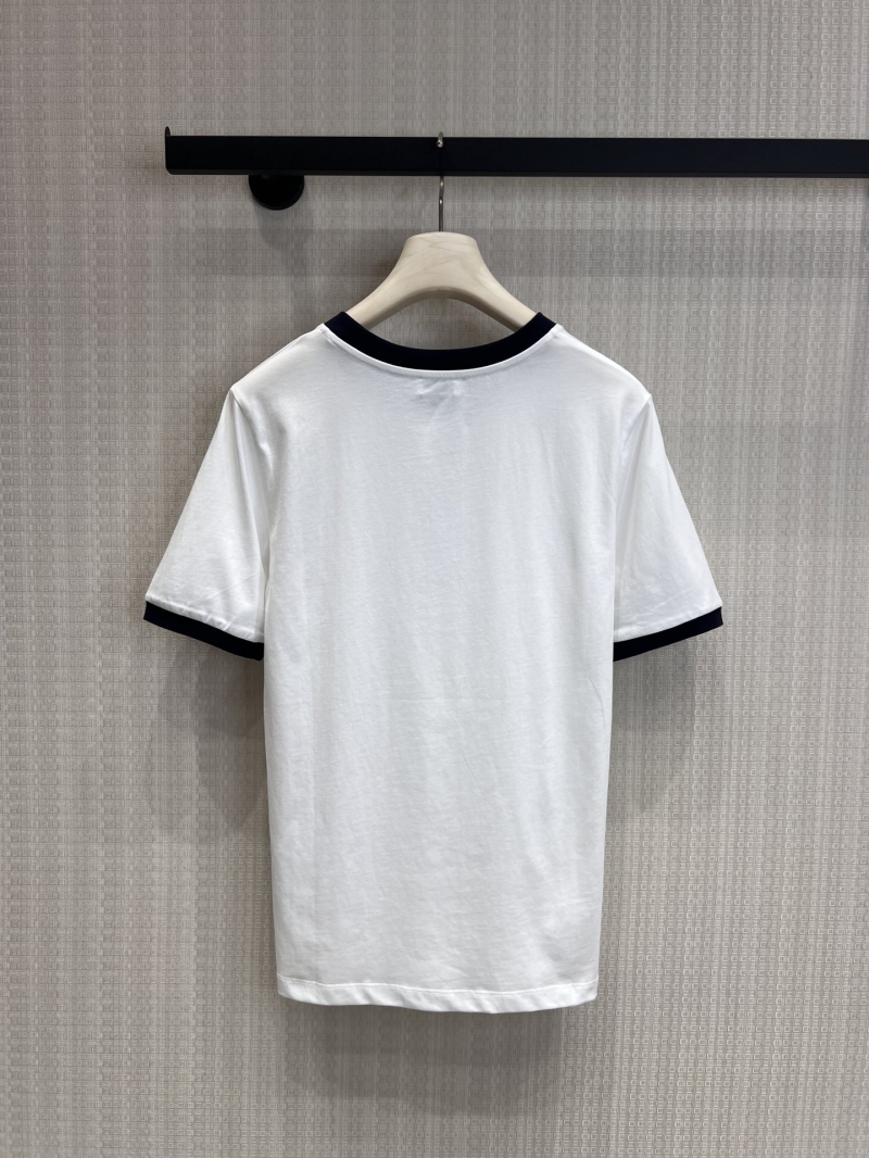 Saint Laurent Micro-Logo Embroidered Cotton Ringer T-Shirt in White/Navy