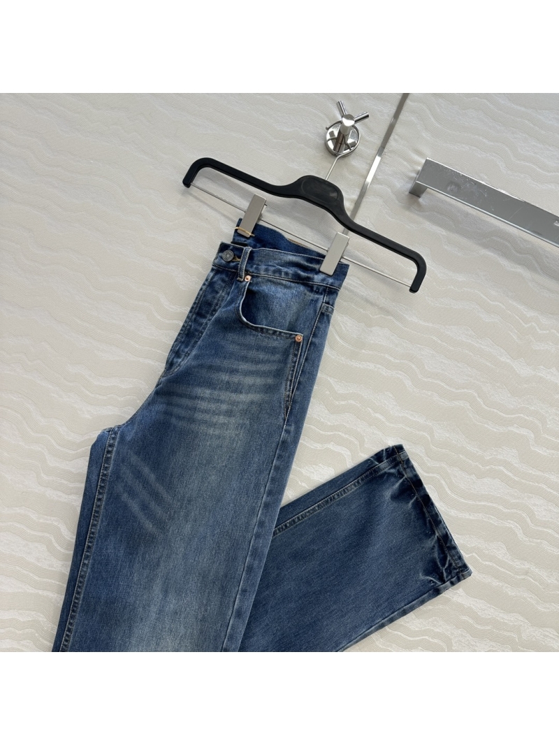 Saint Laurent YSL High-Waisted Organic Cotton Straight-Leg Jeans