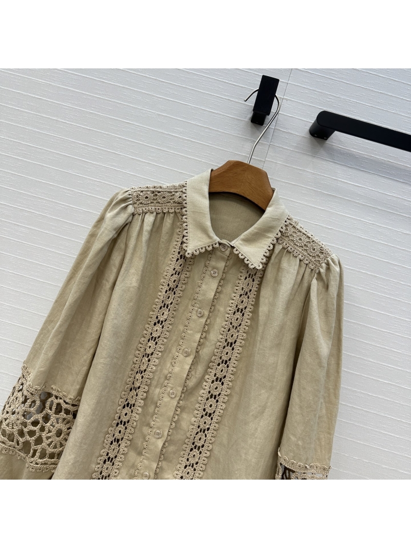 ZARA M25 Spring Summer Vacation French Linen Lantern Sleeve Shirt - Elegant Retro Palace Style