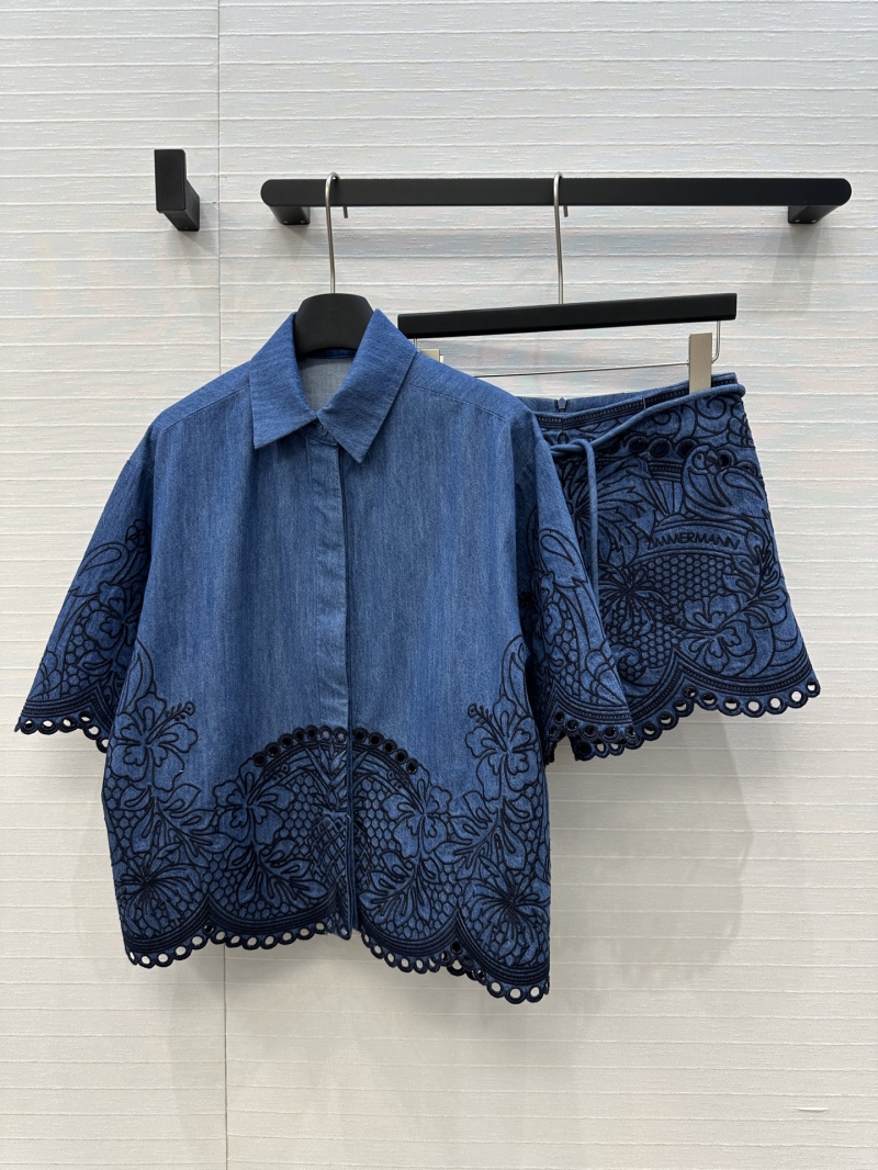 Zimmermann Luxe Embroidered Denim Short Sleeve Shirt - Exclusive Boho Style