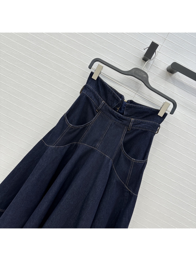 Zimmermann Autumn/Winter Denim Maxi Skirt - High Waist Flounce Design in Pure Cotton