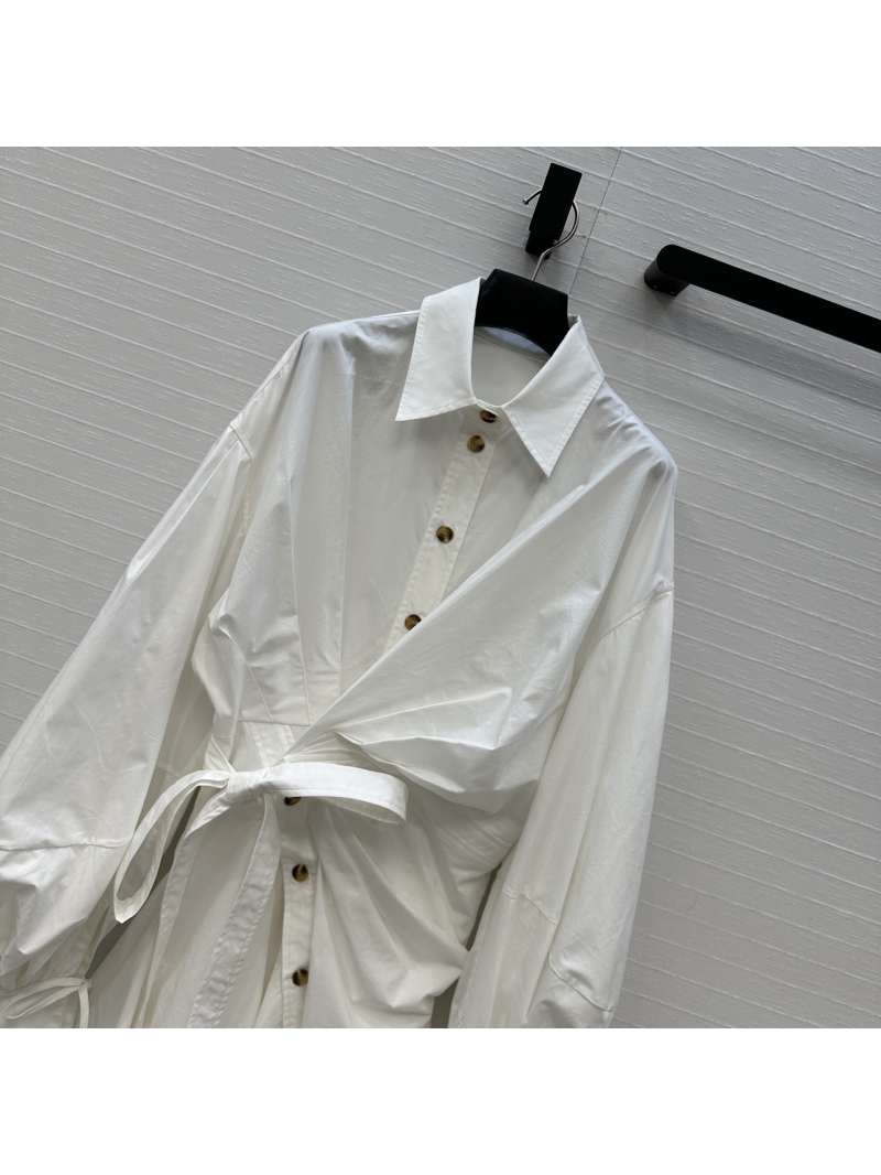 Zimmermann Early Autumn Cotton Shirt Dress – Off-White, Pleated Wrap Design with Lantern Sleeves