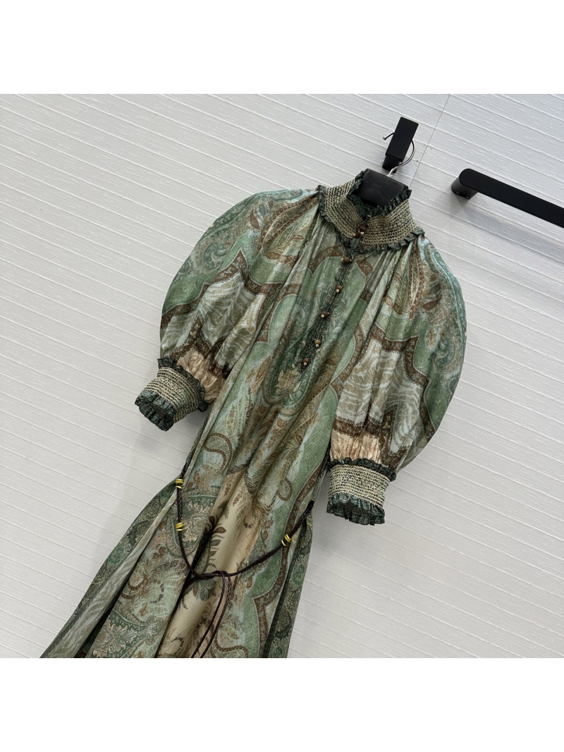Zimmermann Exquisite Silk Paisley Maxi Dress: Palace Green, Voluminous Sleeves