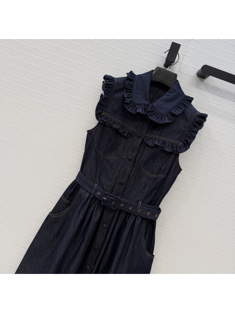 Zimmermann Exquisite Dark Wash Indigo Denim Sleeveless Ruffled Midi Dress