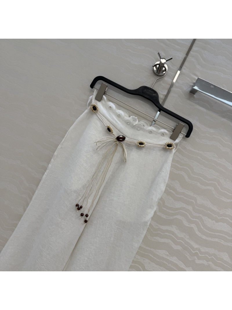 Zimmermann Signature 100% Heavyweight Linen Wide-Leg Eyelet Embroidery Pants in Cream