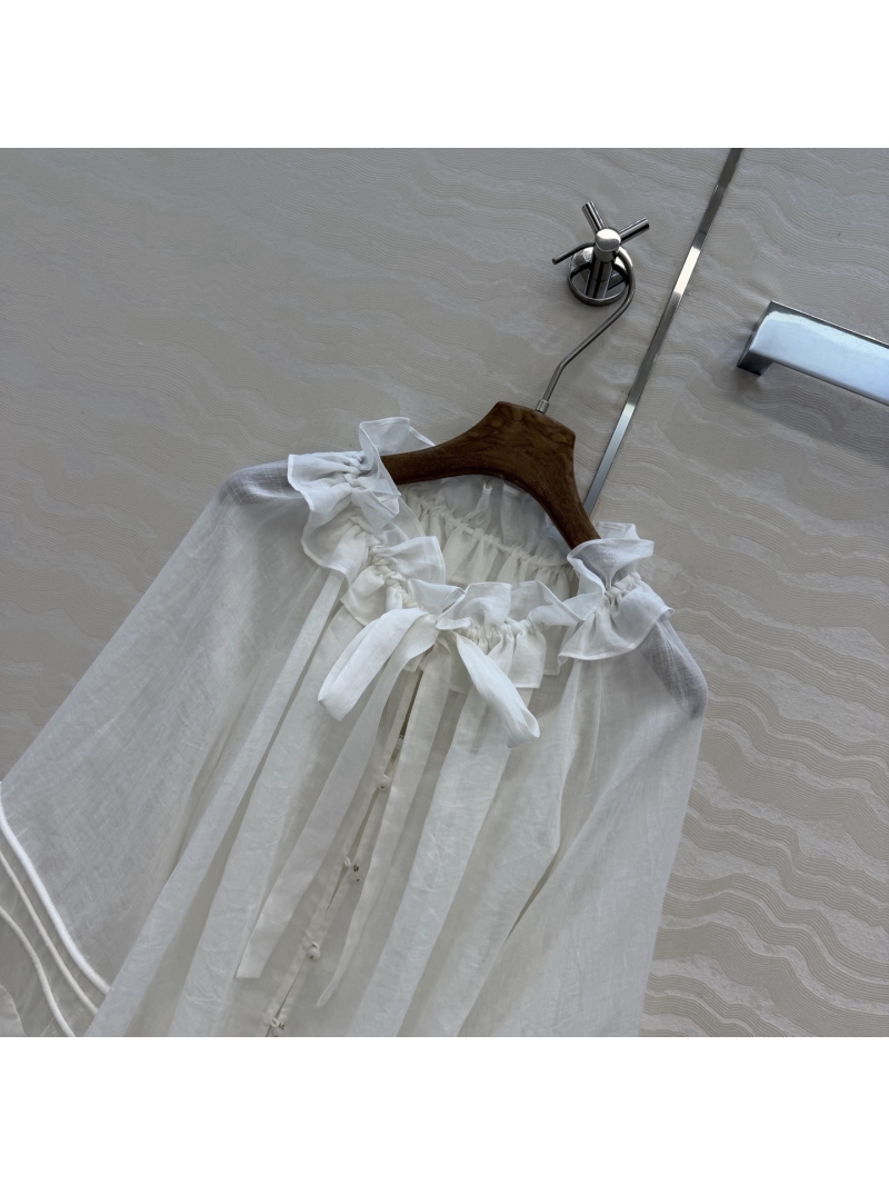 Zimmermann 100% Imported Ramie French Palace Ruffle Puff Sleeve Blouse