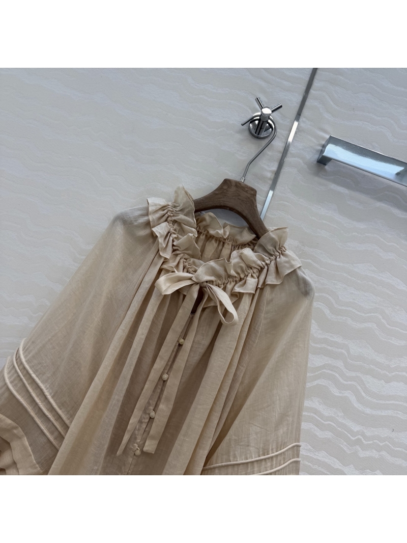 Zimmermann 100% Premium Ramie French Court Style Ruffled Blouse in Champagne