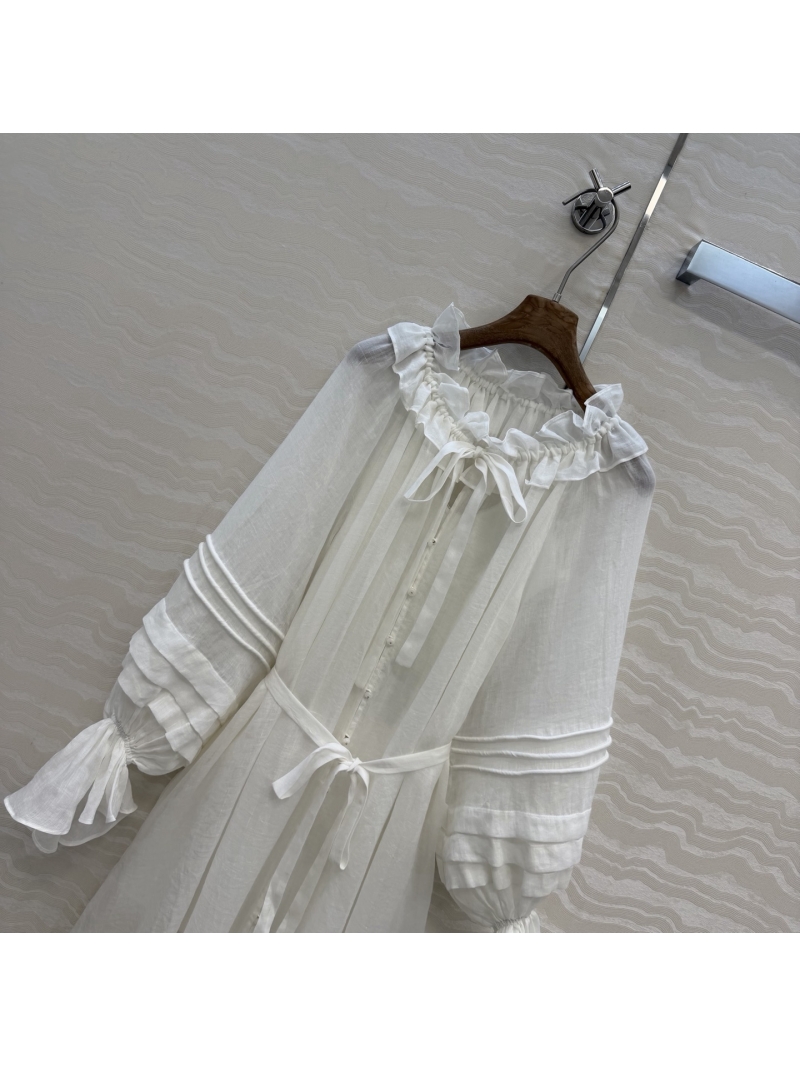 Zimmermann Exquisite 100% Ramie French Court Style Puff Sleeve Maxi Dress in White