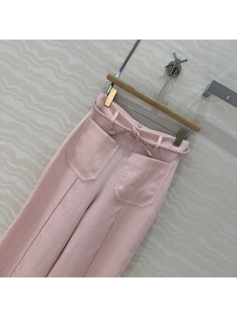 Zimmermann Exquisite 100% Heavy Linen High-Waisted Wide-Leg Trousers in Pastel Pink