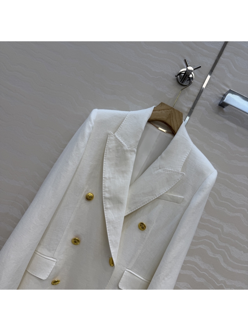 Zimmermann Exquisite 100% Linen Double-Breasted Resort Blazer in White