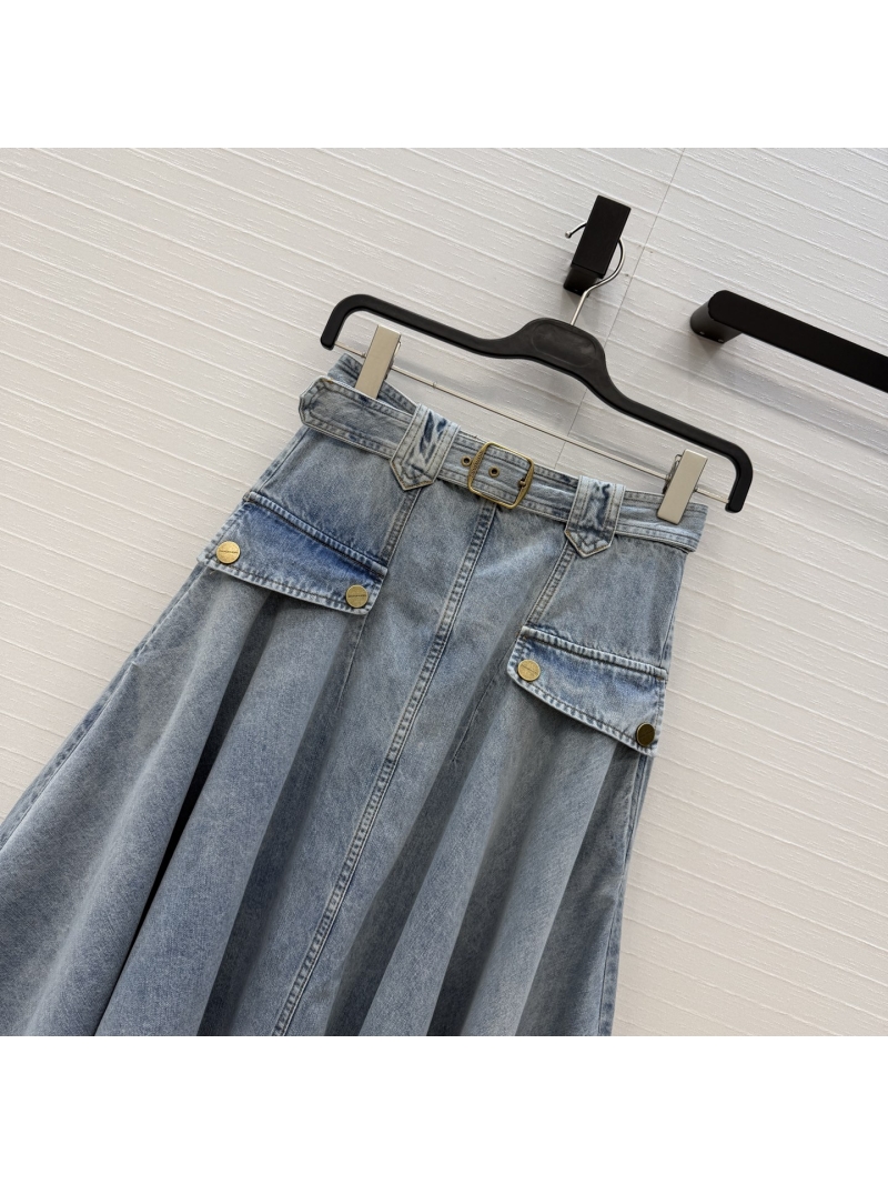 Zimmermann 100% Cotton Denim Utility Retro A-Line Midi Skirt in Light Blue