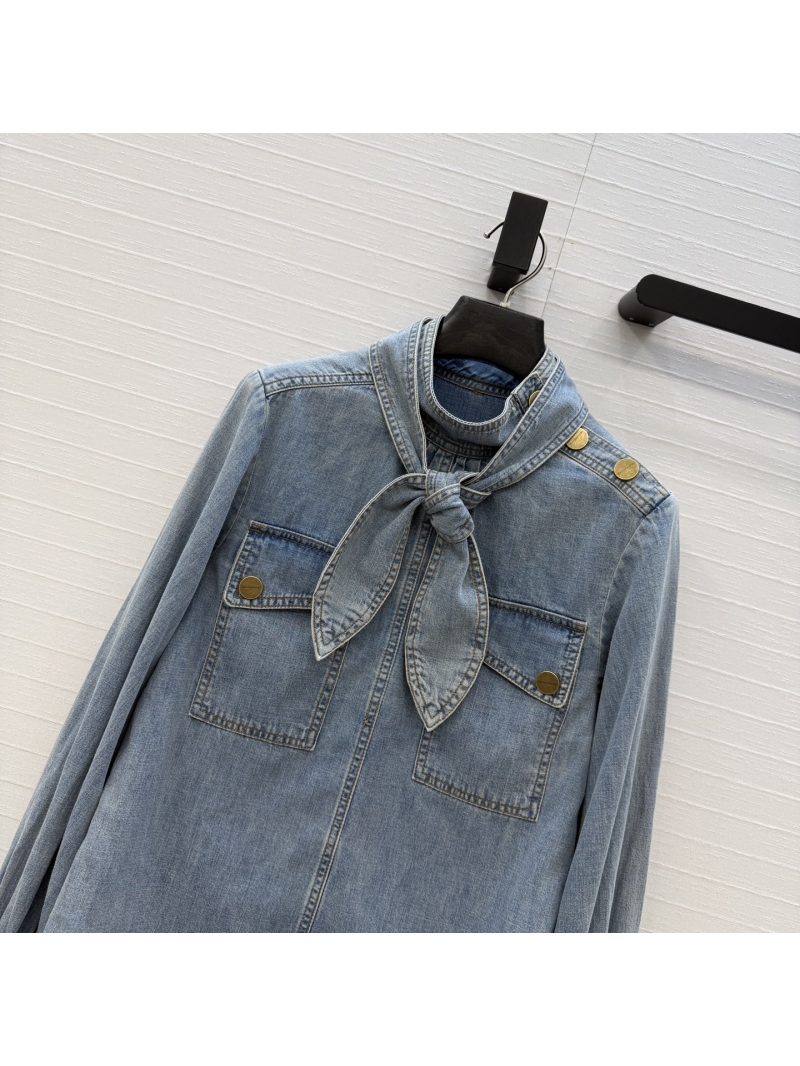 Zimmermann Imported Denim Stand-Collar Lantern Sleeve Shirt