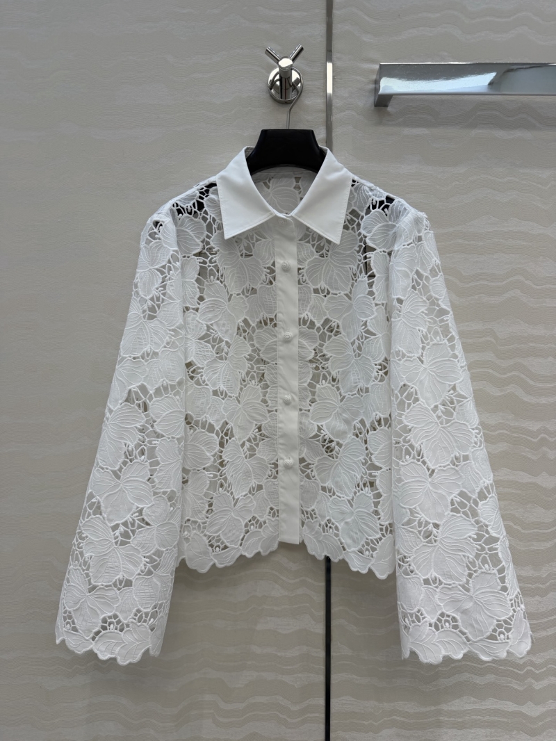 Zimmermann Water-Soluble Cotton Lace Flare-Sleeve Shirt in Pristine White