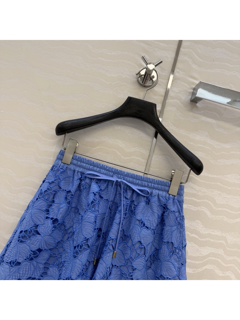 Zimmermann Floral Guipure Lace High-Waisted Scalloped Shorts in Cornflower Blue