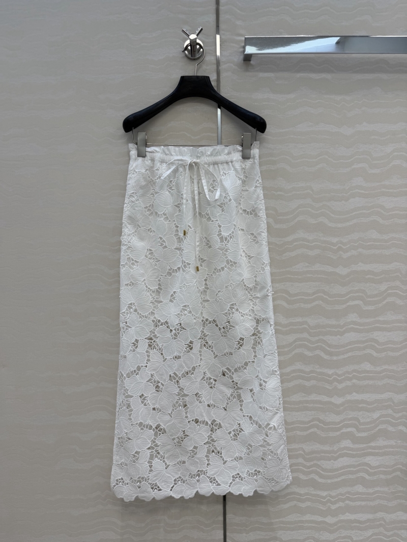 Zimmermann Guipure Lace 3D Floral Embroidery Scalloped Midi Skirt in White