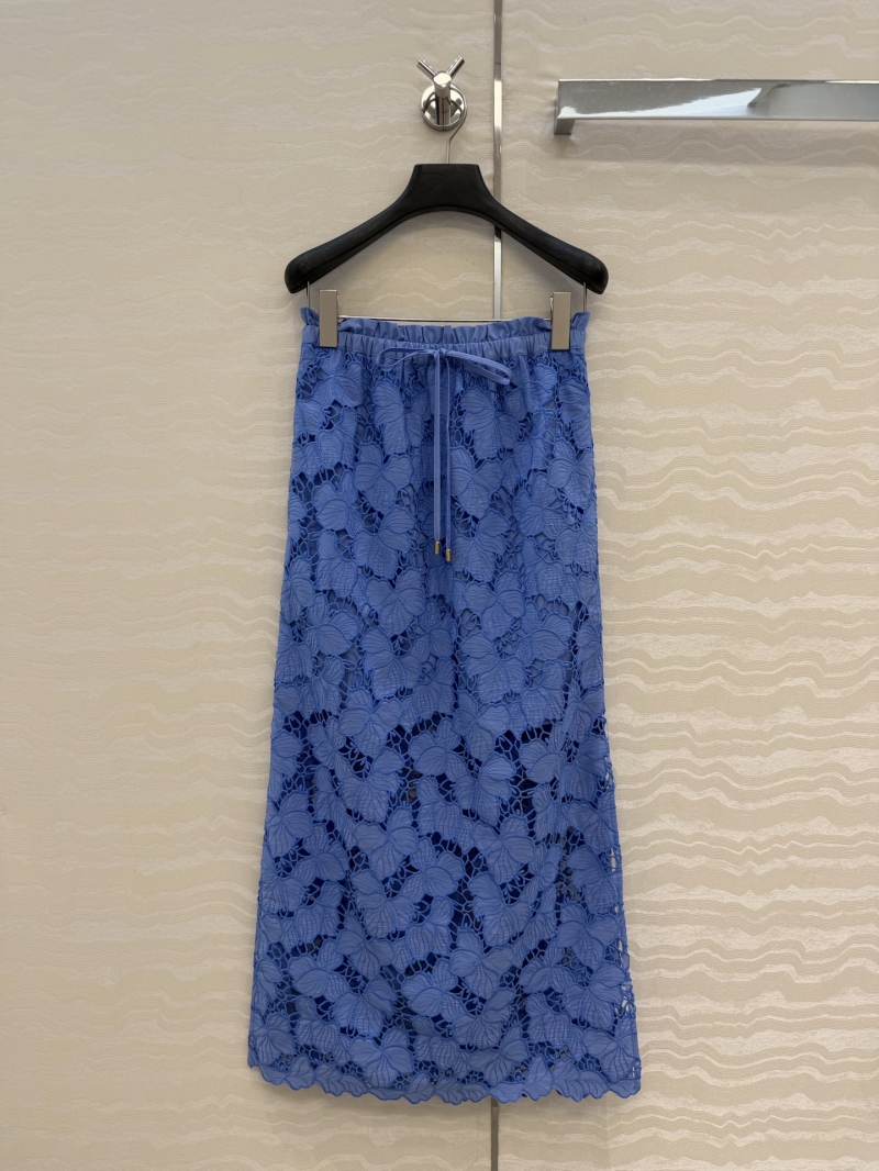 Zimmermann Exquisite Periwinkle Blue Heavy Guipure Cotton Lace Long Slit Skirt