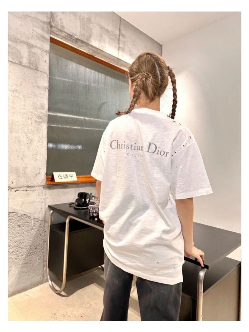 Dior CD New Distressed Letter Print T-Shirt in White, Unisex