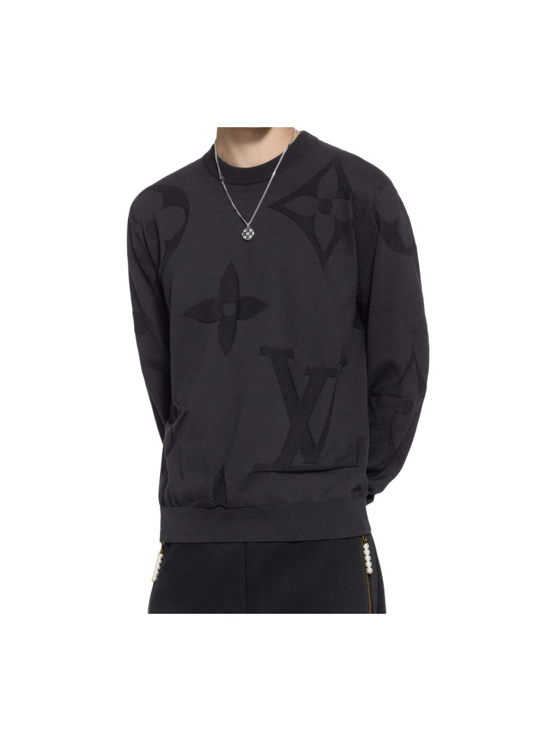 Louis Vuitton Black Monogram Jacquard Wool Knit Sweater