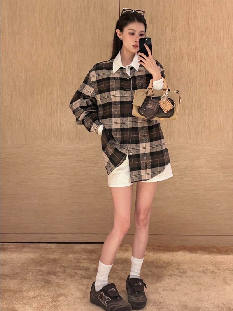 Louis Vuitton Monogram Plaid Contrast Rugby Shirt in Chocolate Brown