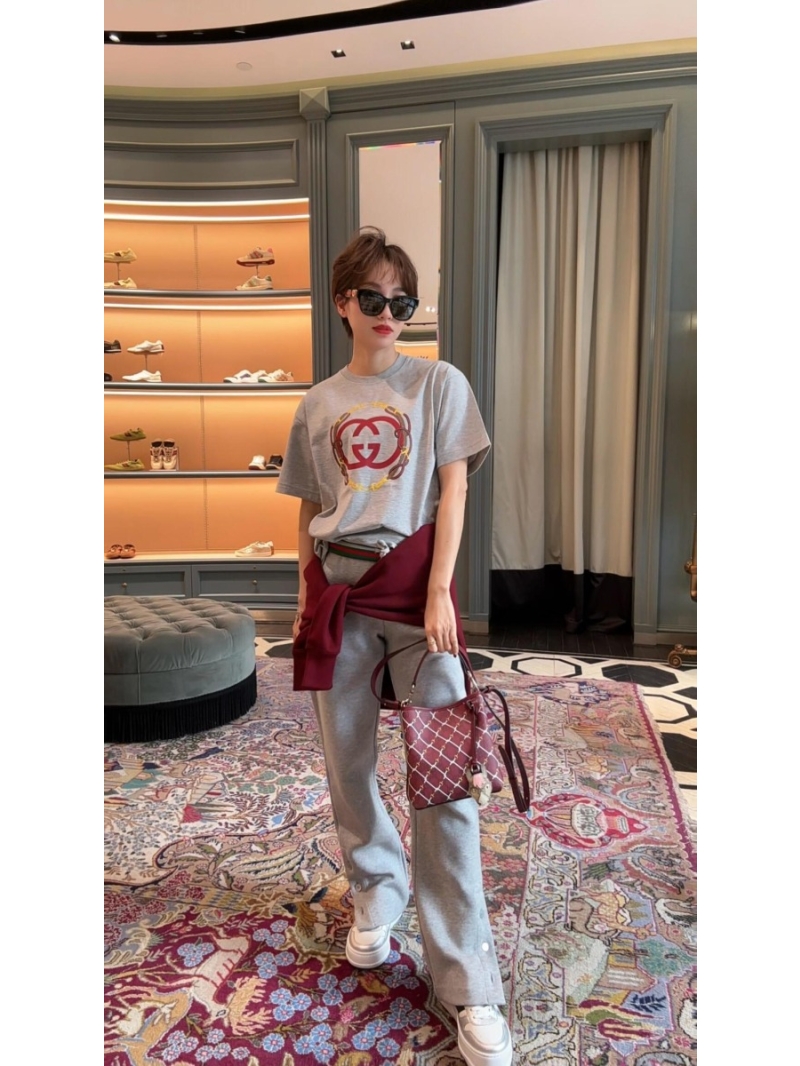 Gucci Equestrian GG Logo Cotton T-Shirt in Heather Grey