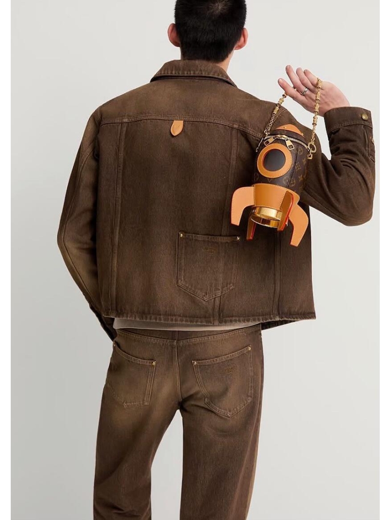 Louis Vuitton Limited Edition Tobacco Brown Denim Trucker Jacket - Heavyweight Cotton, Vintage Washed, Antique Brass Buttons