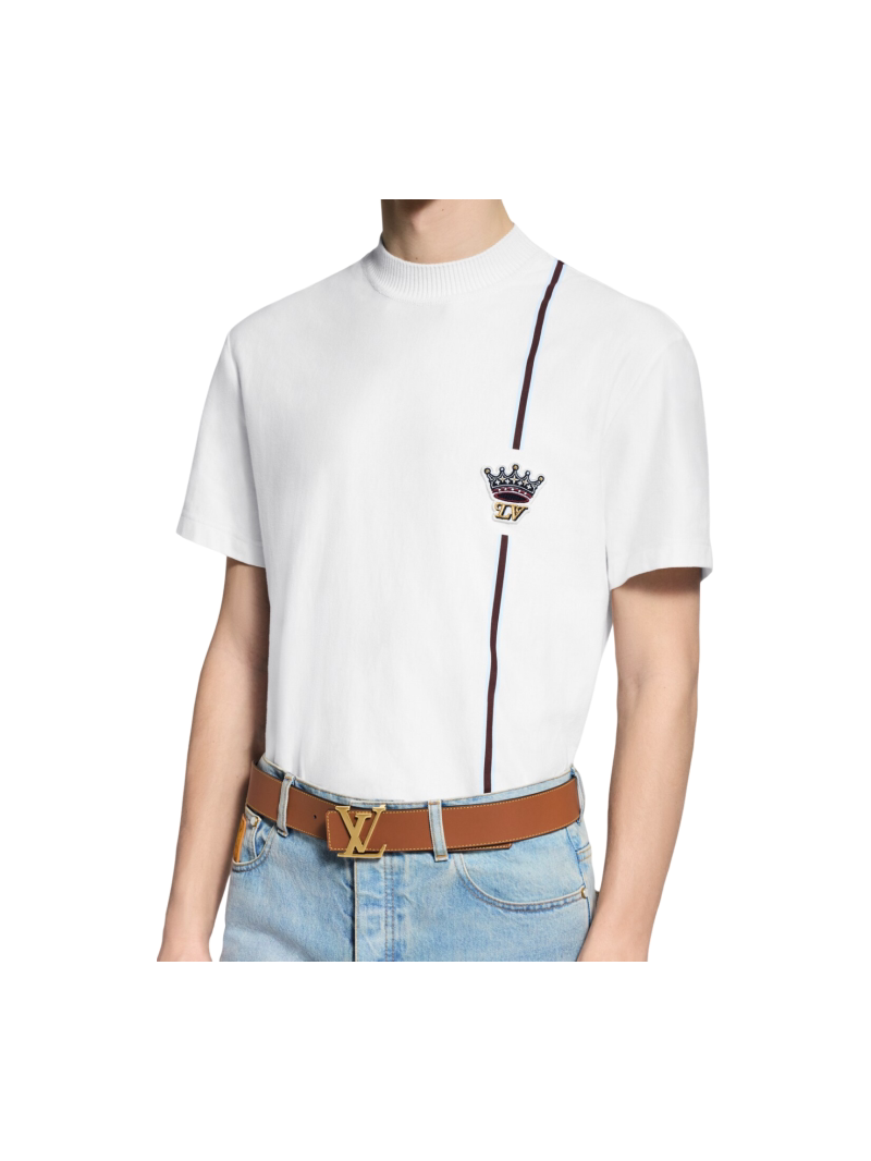 Louis Vuitton Crown Embroidered Stripe Detail Relaxed Cotton T-Shirt in White