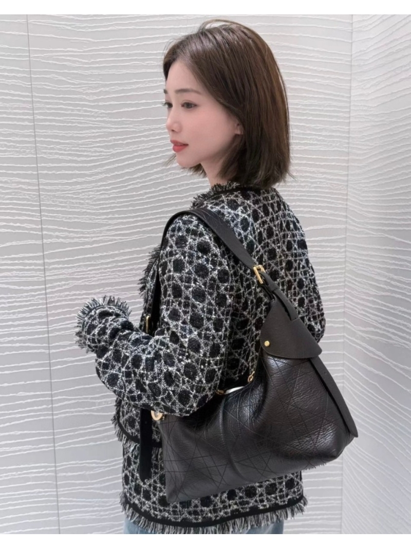 Dior Textured Tweed Cropped Jacket with Mulberry Silk Lining in Black and White