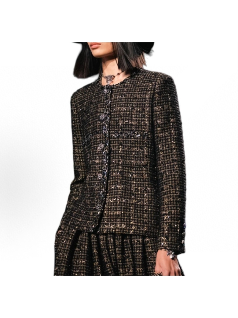 Chanel Opulent Embellished Tweed Jacket in Black and Gold Wool