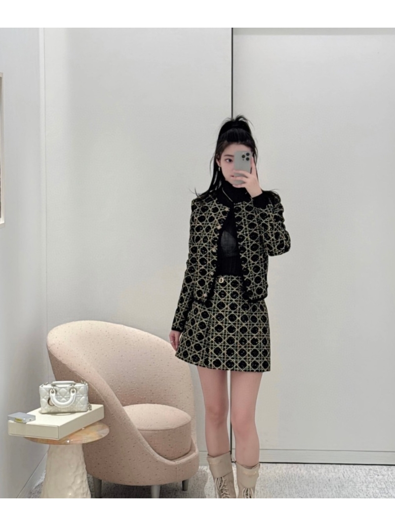 Dior Cannage Embroidered Wool Jacket in Black and White