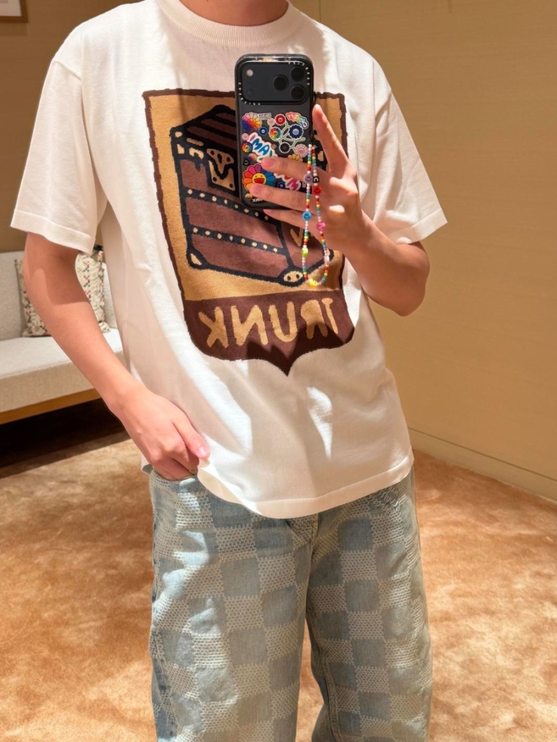 Louis Vuitton Vintage Trunk Intarsia Knit Short-Sleeved T-Shirt - Cream