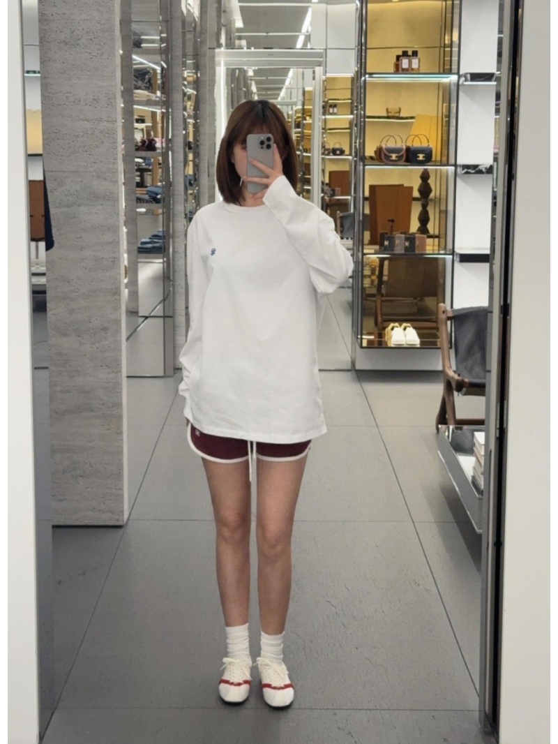 Celine Triomphe Embroidered Cotton Long-Sleeve T-Shirt in Optic White