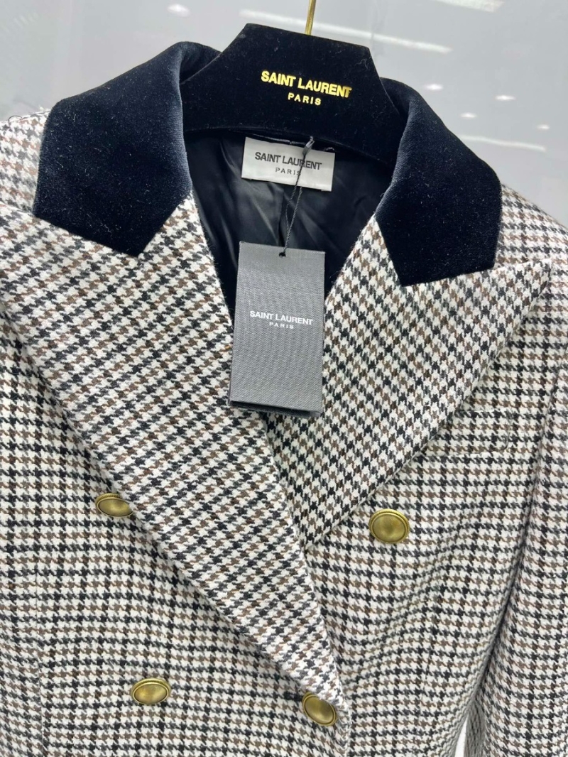 Saint Laurent YSL Double Breasted Houndstooth Blazer