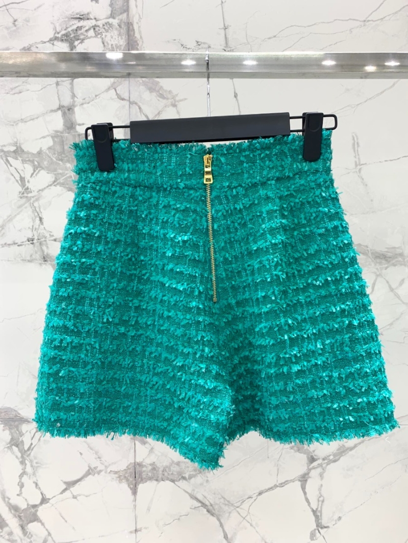 Balmain 2023 Aqua Green Tailored Tweed Shorts