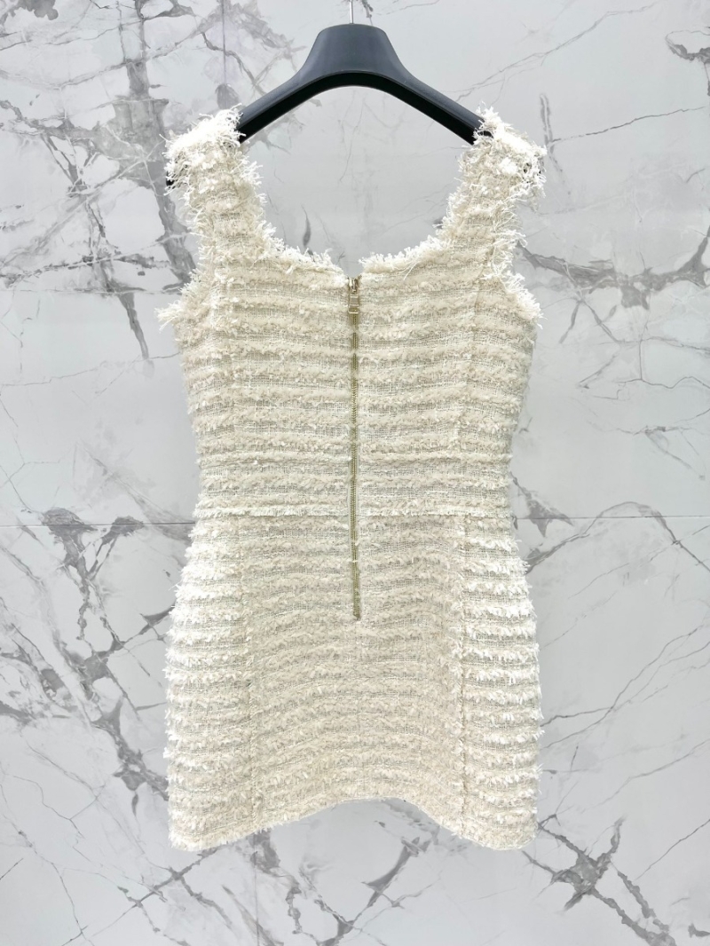 BALMAIN High-End Tweed Sheath Dress White