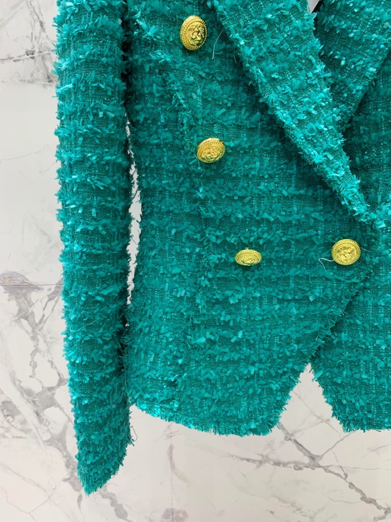 Balmain Textured Woolen Tweed Jacket - Autumn/Winter Collection Green