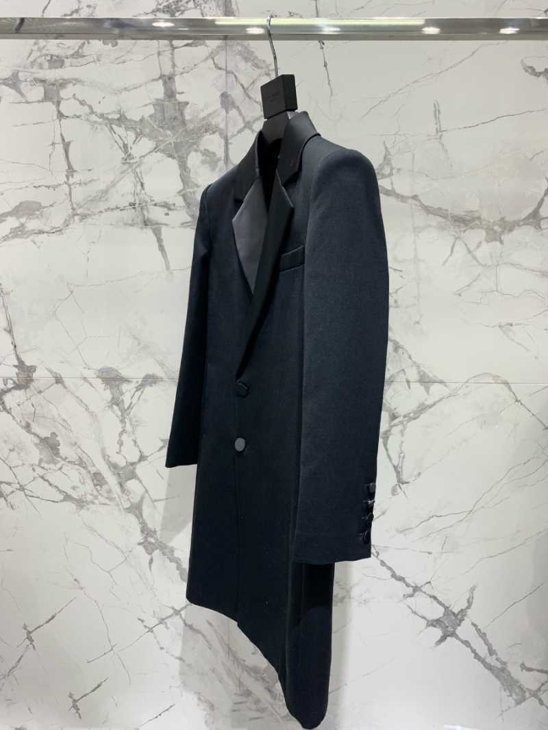 Saint Laurent YSL Satin-Collared Long Wool Overcoat