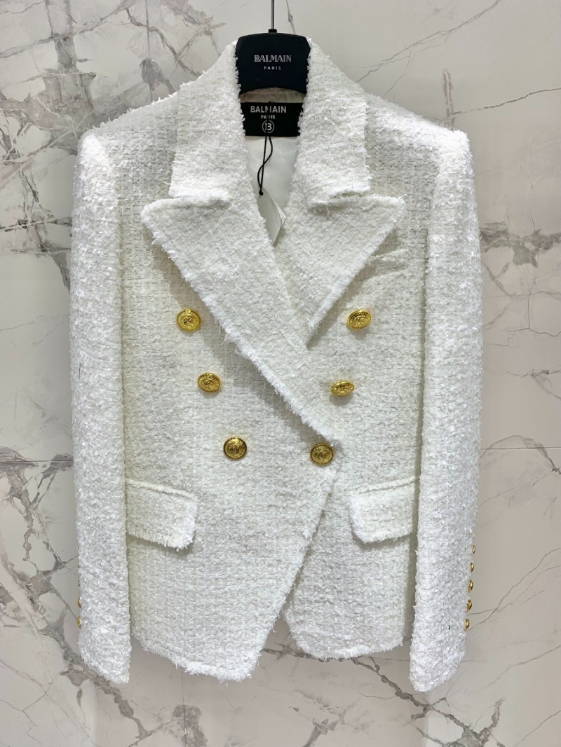 Balmain 2023 Fall/Winter Collection Tweed Wool Blazer White