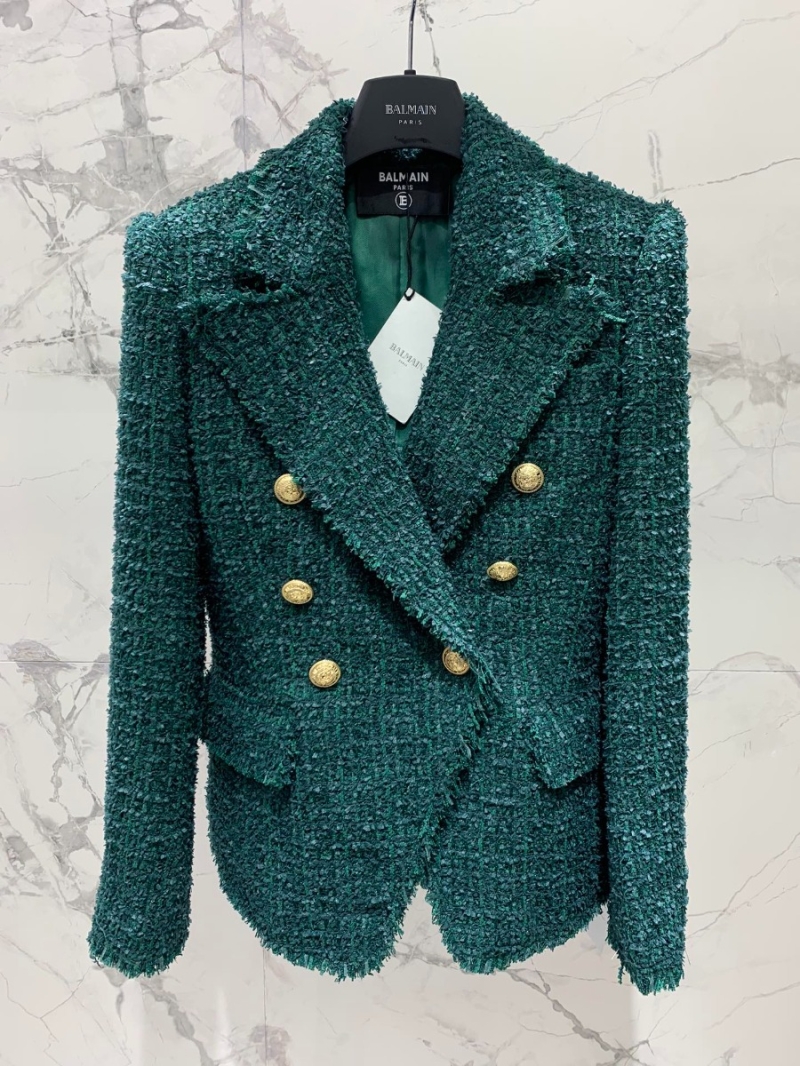 Balmain 2023 Fall/Winter Collection Tweed Wool Blazer Green