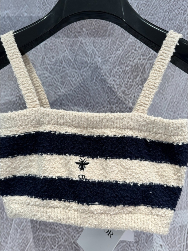 Dior Striped Knit Tank Top with Embroidered Bee