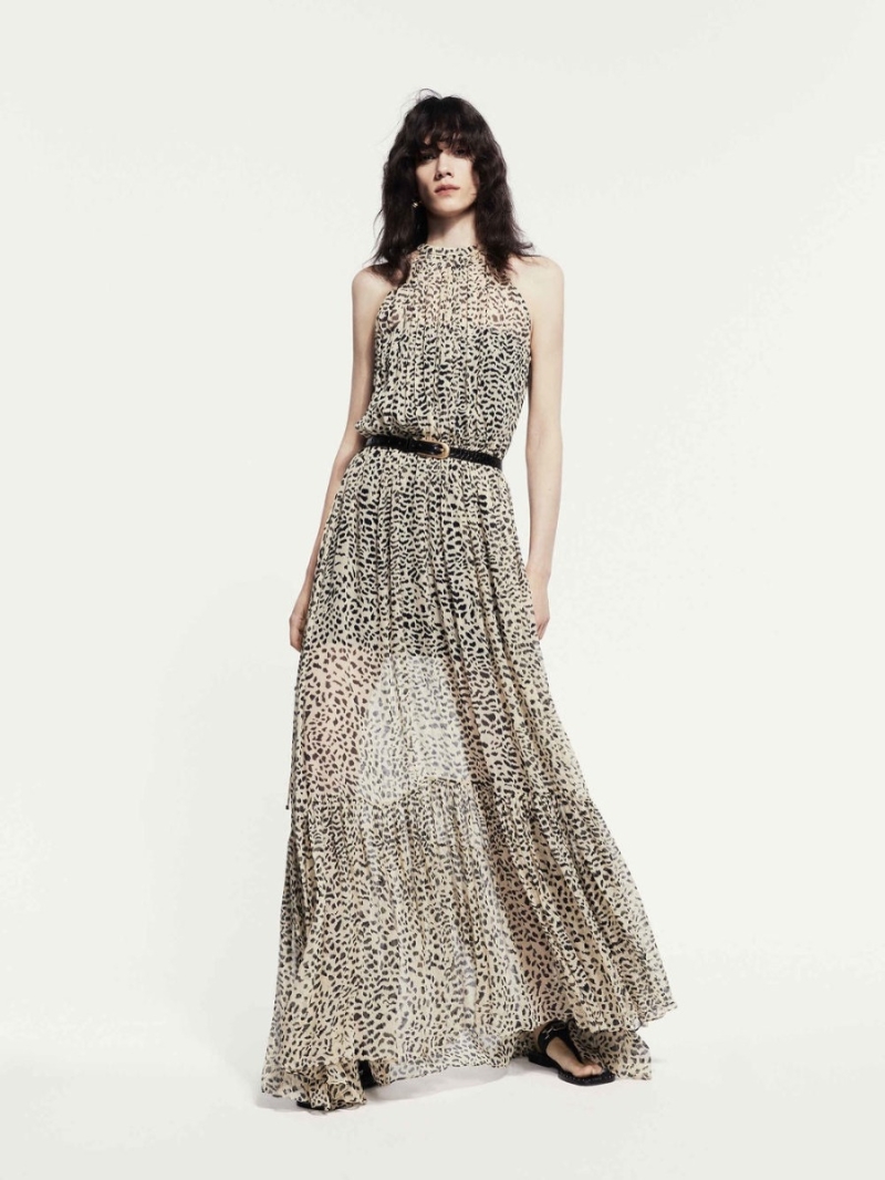 YSL SAINT LAURENT Limited Edition 2026 Leopard Print Maxi Dress &ndash; Flowing Silk Resort Dress with Voluminous Hem