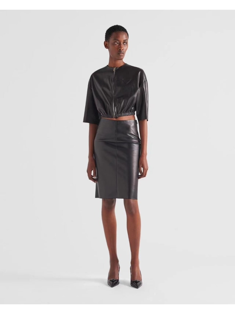 Prada 2024 Pre-Fall Imported Lambskin Leather Three-Quarter Sleeve Jacket