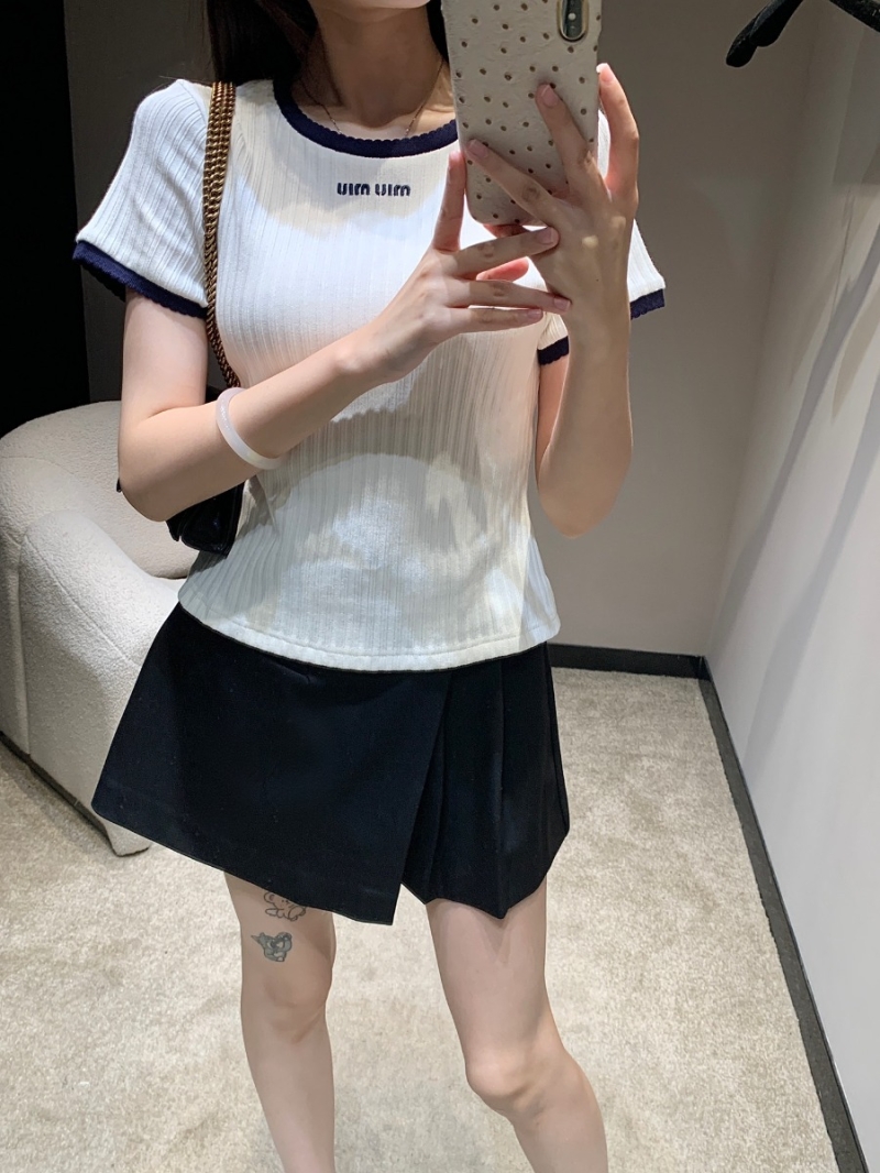 Miu Miu 25SS Spring/Summer Collection Contrast Edge Embroidered Short-Sleeve T-Shirt