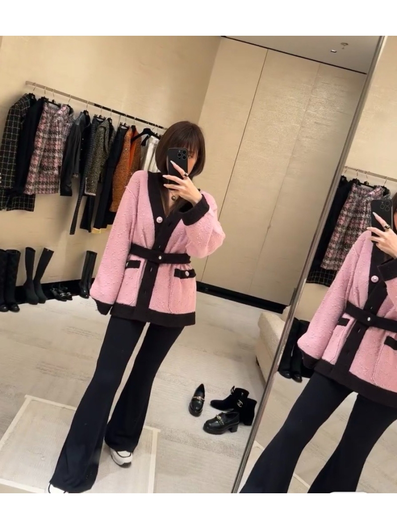 Chanel 24P Deauville Series Contrast V-Neck Cardigan Coat