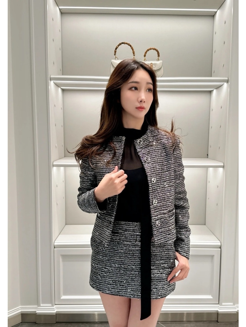 Gucci GG Silver Thread Wool Blend Tweed Hunting Jacket