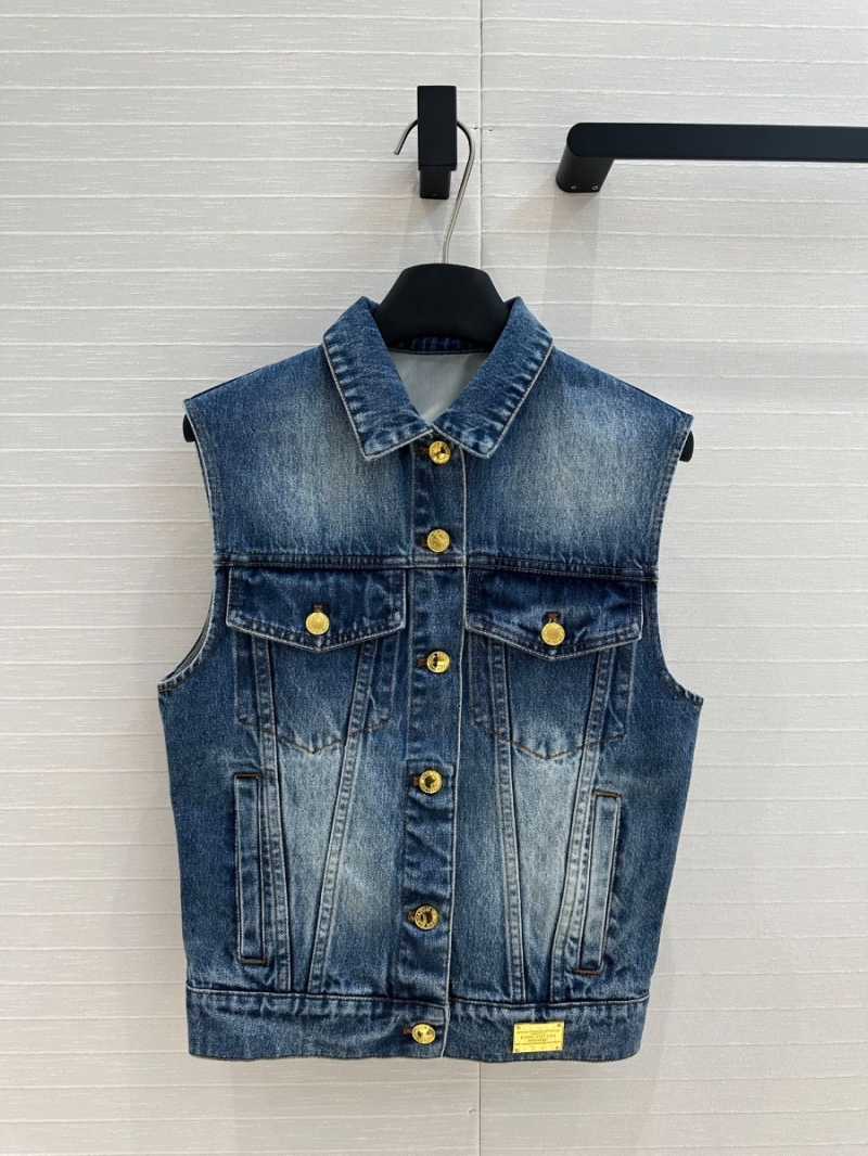 Louis Vuitton LV 25 Early Spring Collection Stylish Denim Vest with Metal Logo Buttons Blue